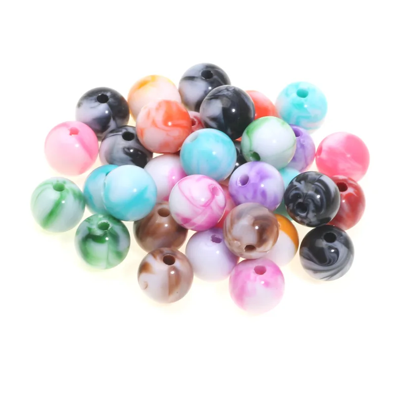 Round Balls Beads Necklaces Bracelets 10-200pcs Colored Marble Pattern Acrylic Spacer Beads For Jewelry Making DIY Accessories