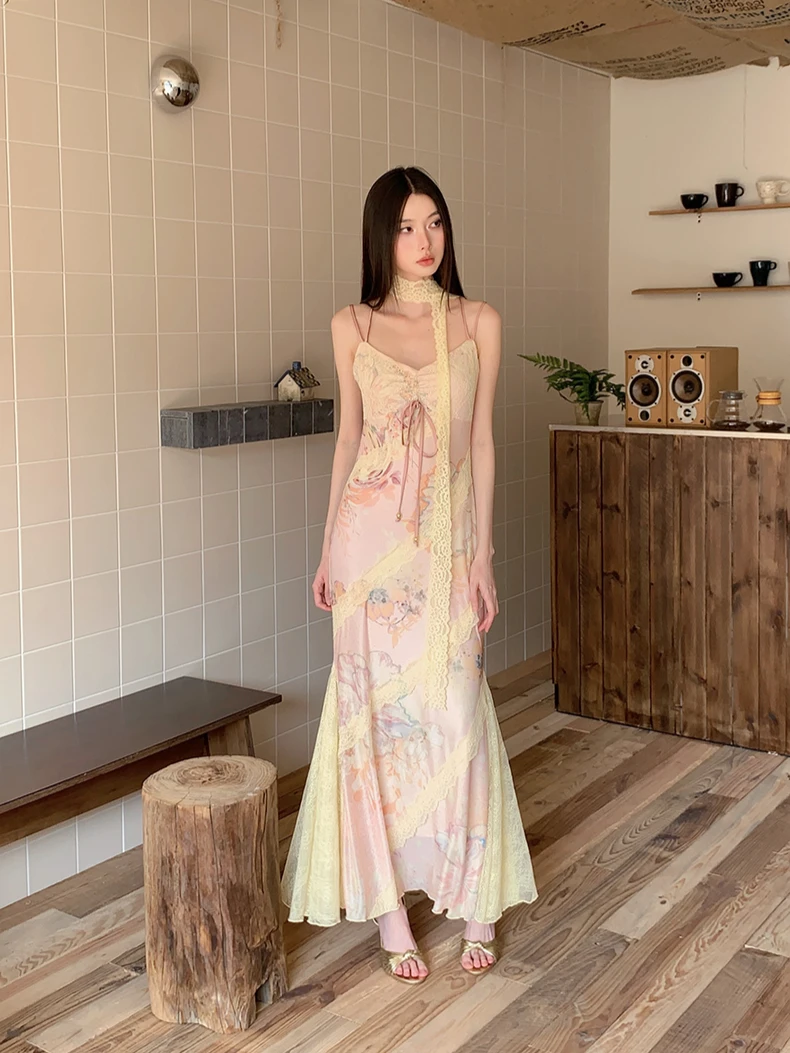 Cheerart romântico floral renda vestidos longos 2025 mulher verão sem costas túnicas bodycon senhoras deslizamento sereia vestido elegante