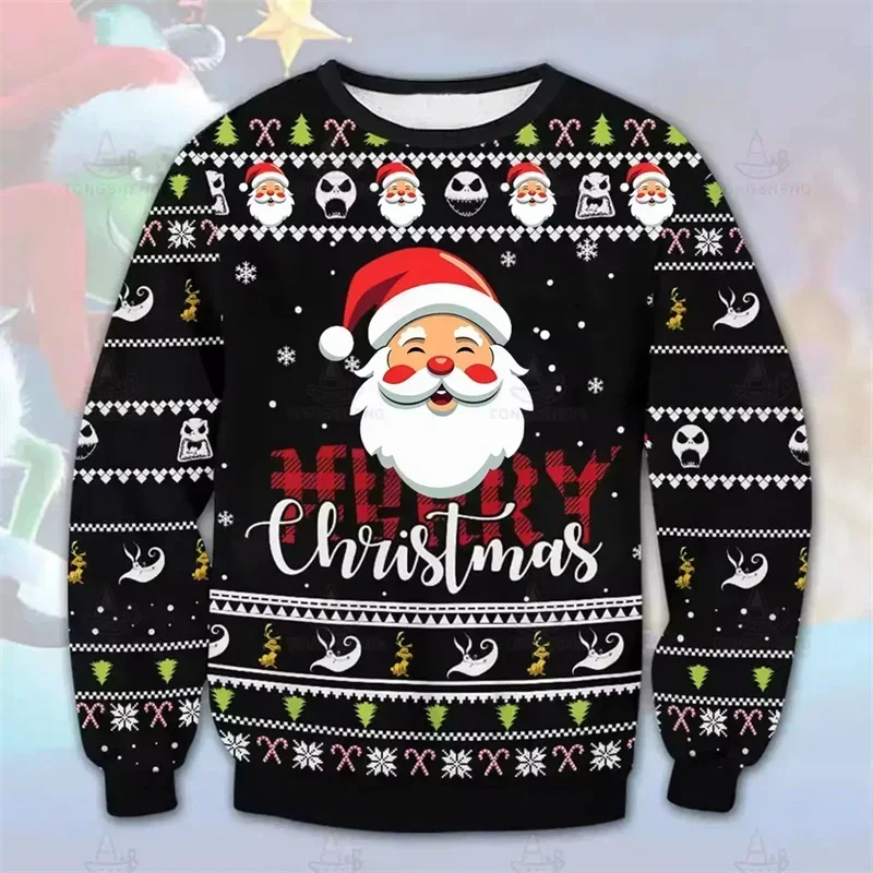 Ugly Christmas long sleeved 3D printed round neck sweatshirt Unisex fun Christmas party long sleeved pullover family uniform