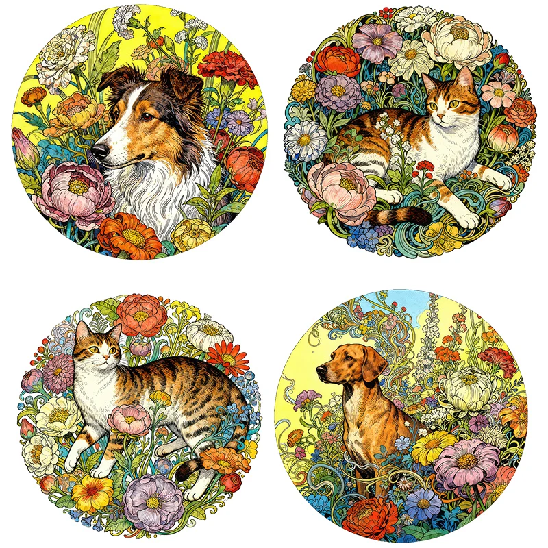 Three Ratels CFN173 Cute cats and dogs among the flowers wall stickers for home decoration personalized car decals