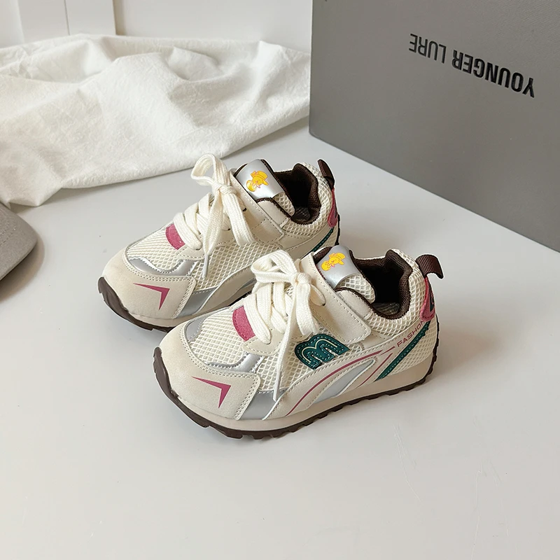 Spring Summer Girls' Mesh Breathable Comfortable Running Shoes 2026 New Children's Lightweight Thick-soled Casual Sports Shoes