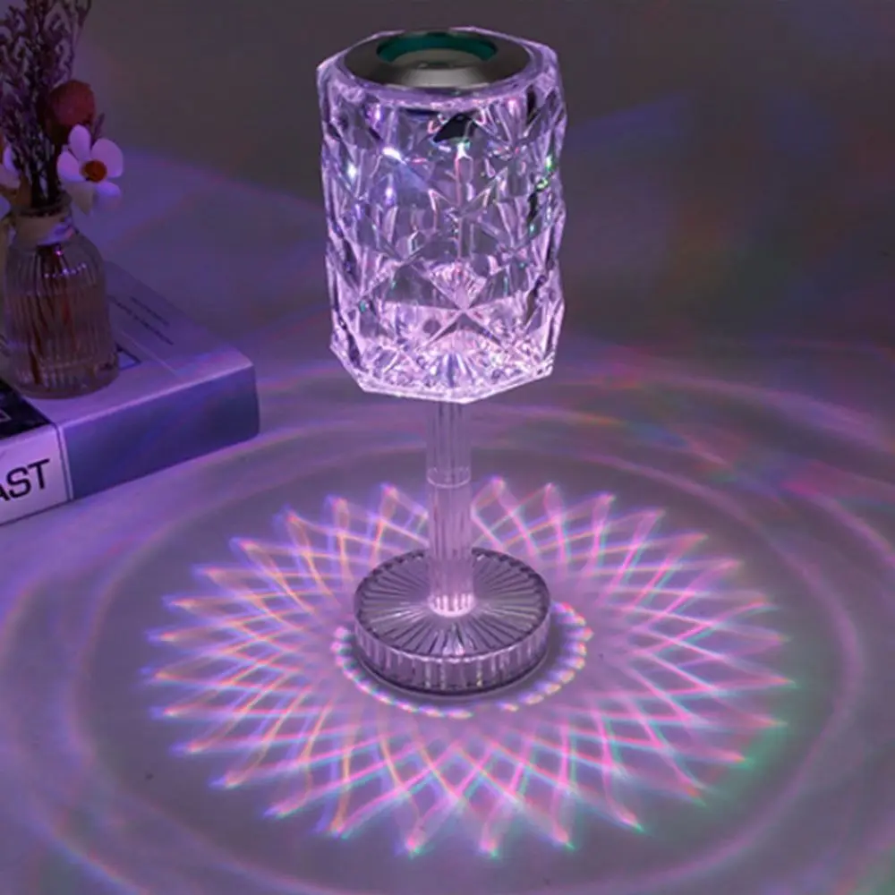 16 Colors Crystal Rose Table Lamp Remote Control Rechargeable LED Projector Night Light Romantic PS Bedroom Bedside Lamp