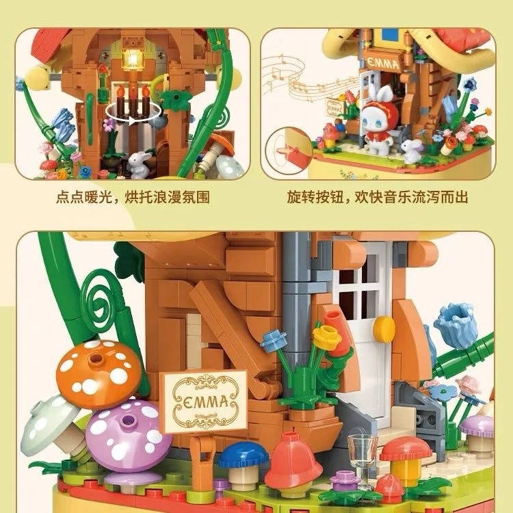 الأسهم TOPTOY الصين اللبنات EMMA ألعاب مكعبات البناء سر الغابات الحفل صندوق تشغيل الموسيقى الديكور نموذج الربط هدية