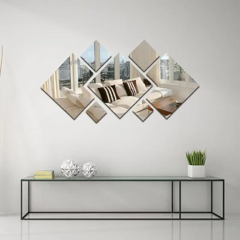 Autocollant mural miroir acrylique 3D, pour chambre à coucher, salon, couloir, décor de fond, décoration d'entrée d'hôtel, de maison, DIY bricolage