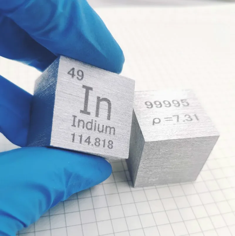 Metal Indium In Cube 1 Inch Periodic Table Format High Purity ≥99.95%