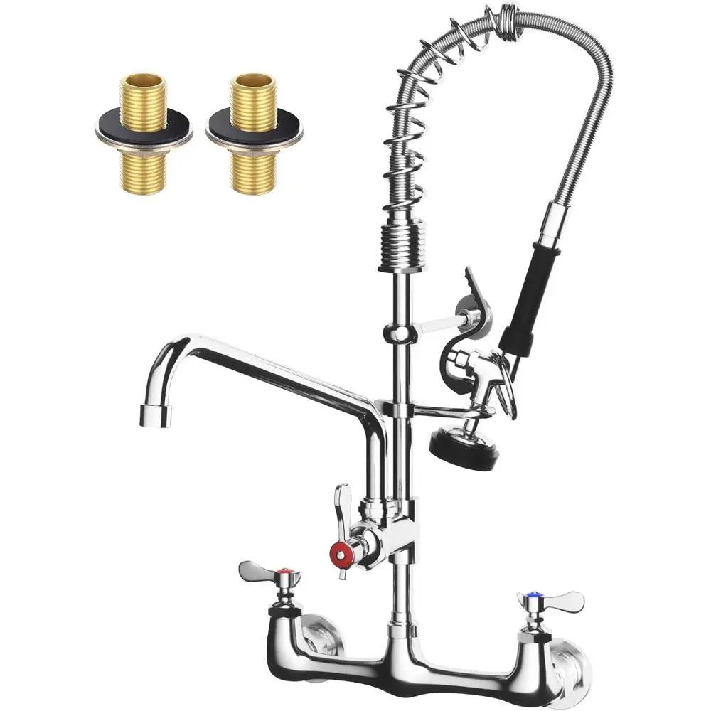

Sink Faucet, Kitchen Faucet Wall Mount with Pre Rinse Sprayer, Wall Mounted Kitchen Sink Faucet for Industrial and Restaurant Si
