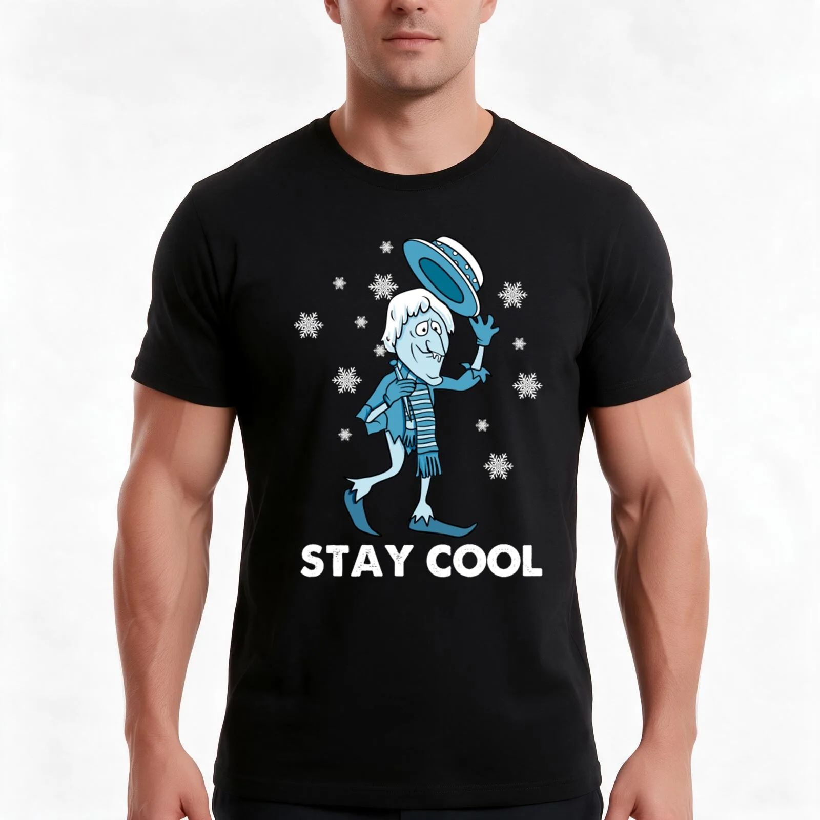Snow miser Stay Cool T-Shirt, Summer Casual Cotton Tee, Oversized Streetwear Tops, Vintage Graphic Print, Loose Fit Short Sleeve