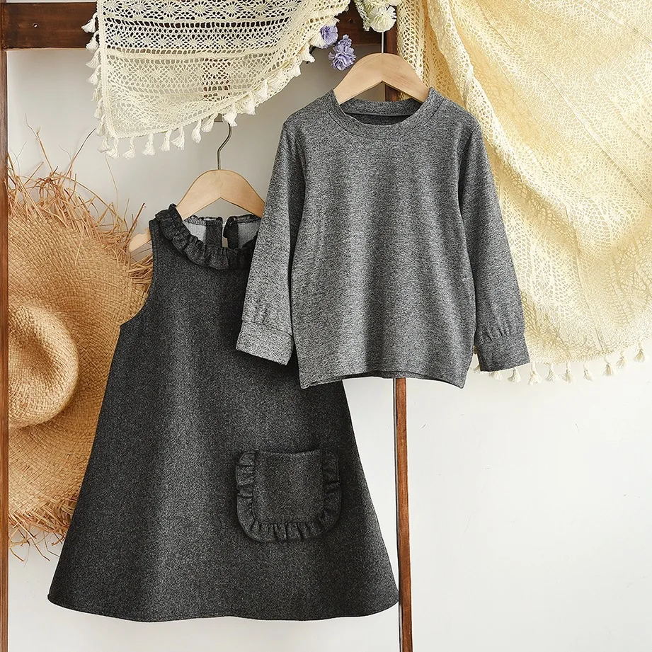2026 Bellbell Autumn Children Girls 2PCS Clothes Set 2-7Yrs Kids Girls Undershirts Suits Loose Toddler Baby Girl Sundress Outfit
