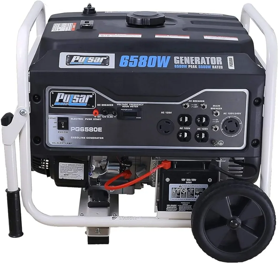 PG6580E Portable Generator, Black&White Strong 274cc, 8 HP engine protected by a durable powder coated frame