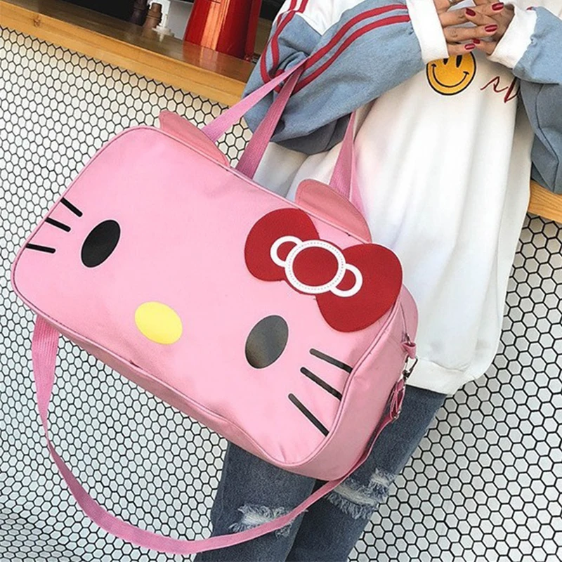 Sanrio Hello Kitty Shoulder Travel Bag Waterproof Large Capacity Cute Luggage Bag Casual Versatile Handbag Portable Sports Bag