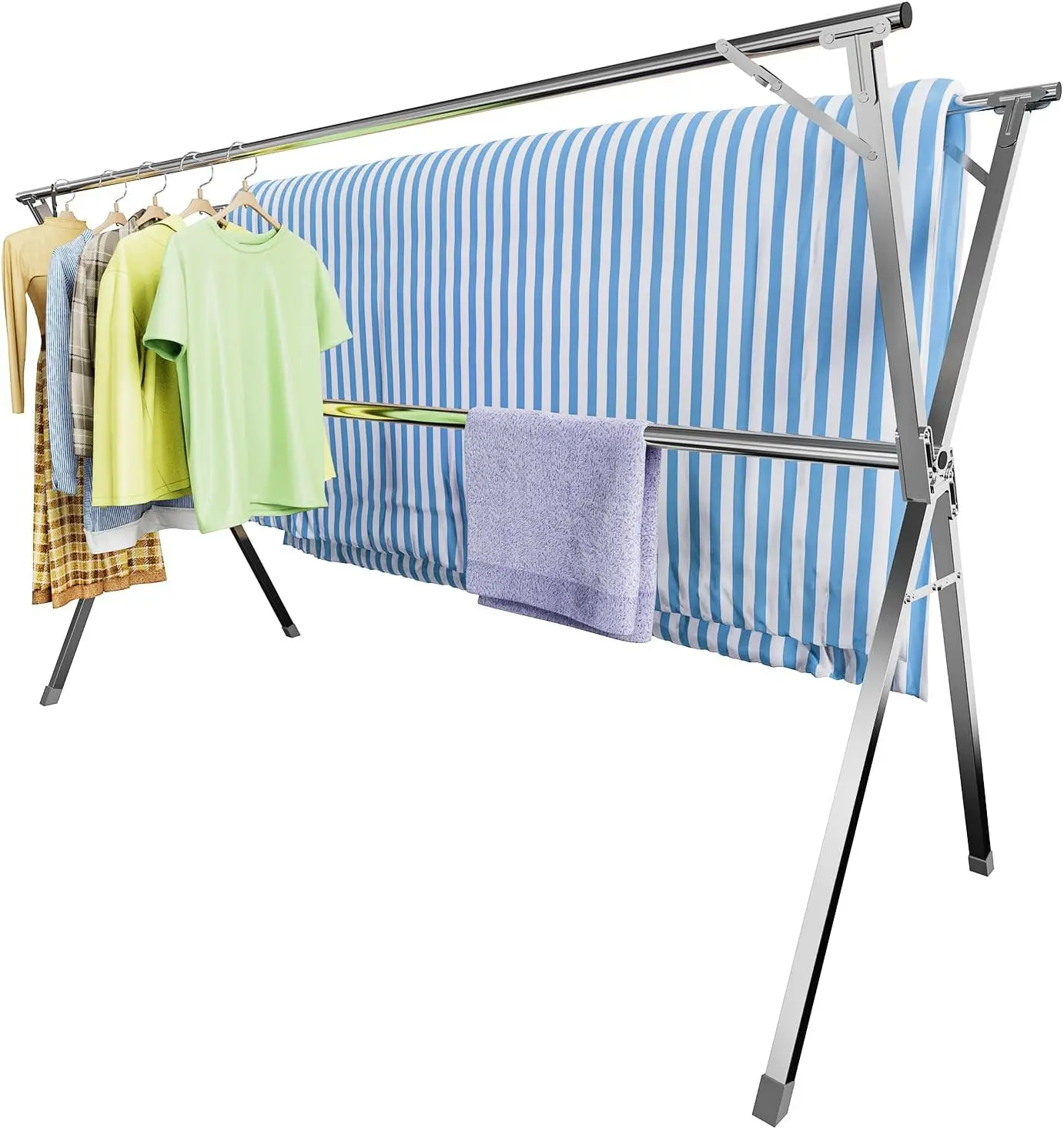 

Clothes Drying Rack Metal Laundry Drying Rack Foldable Space-Saving Free-Standing Airer with 2 Gullwings Indoor Outdoor Use Bed