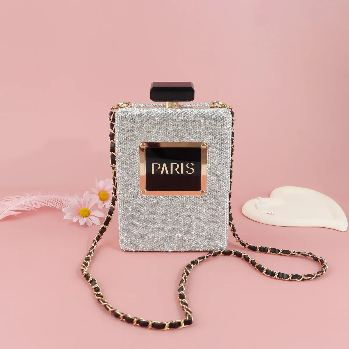 Luxury Rhinestone Evening Bags Acrylic Paris Perfume Shaped Bag Purses Clutch Vintage Banquet Handbag Shoulder Crossbody Bags