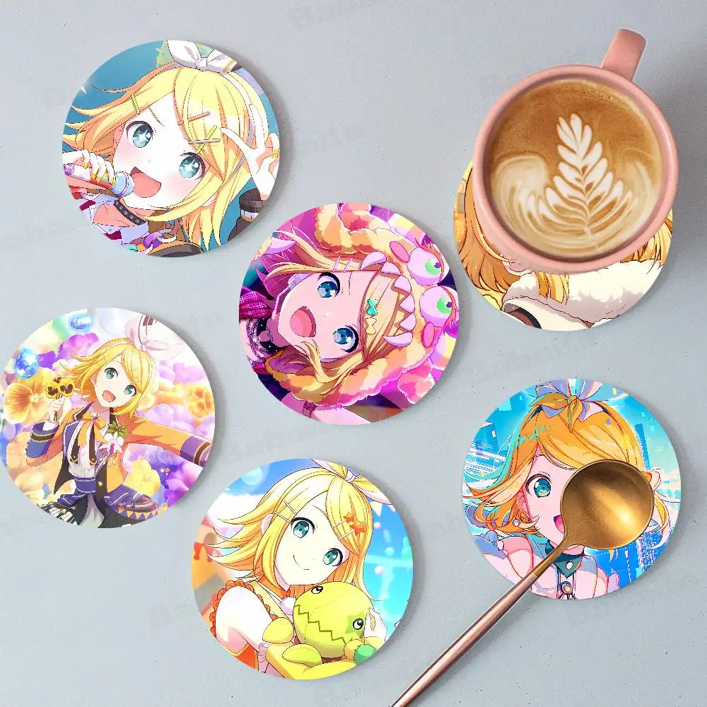 

Kawaii Virtual Singer Kagamine Rin Themed Coaster Non-Slip Heat-Resistant Fun Dining Table Decoration Cafe Restaurant Gifts