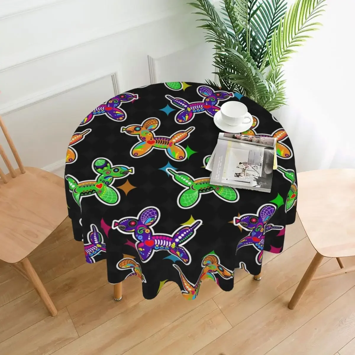 Tablecloth Sugar Skull Balloon Dog Round Table Cloth Candy Color Table Cover Tablecloths Home Picnic Events Table Decoration