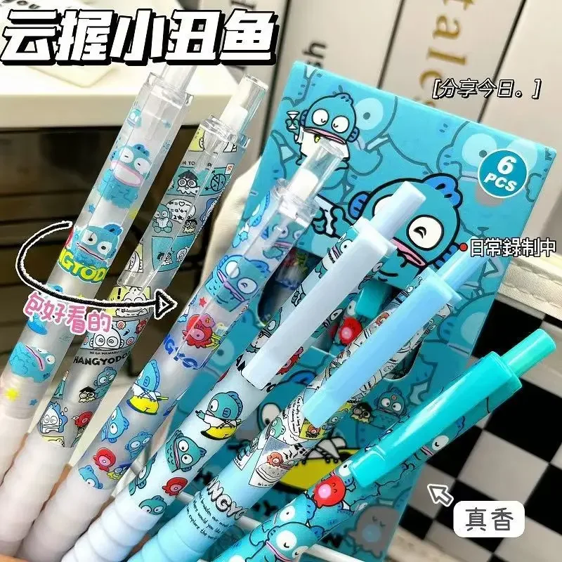 6 stks/doos Kawaii Sanrio Hangyodon Druk Gel Pen Leuke 0.5mm Zwarte Handtekening Pennen Promotionele Kantoor School Supply student Gift