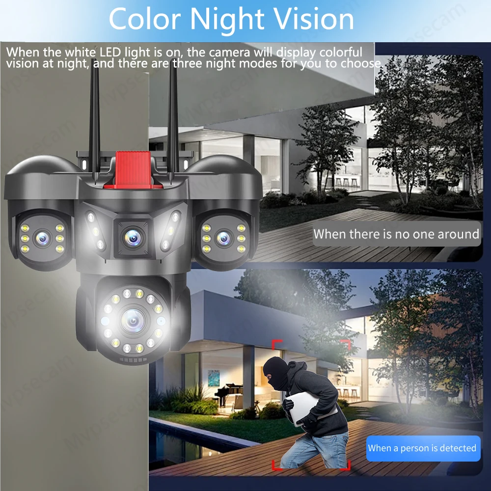 10K 20MP Outdoor WiFi IP Camera Four Lens Four Screen 360° 16X Zoom PTZ Security Camera Auto Tracking CCTV Wireless Surveillance