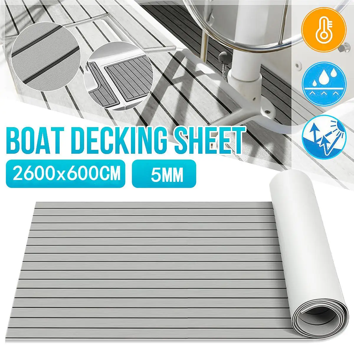 New Self-Adhesive 600x2400x5mm Faux Teak Decking Sheet EVA Foam Marine Flooring Faux Boat Decking Sheet