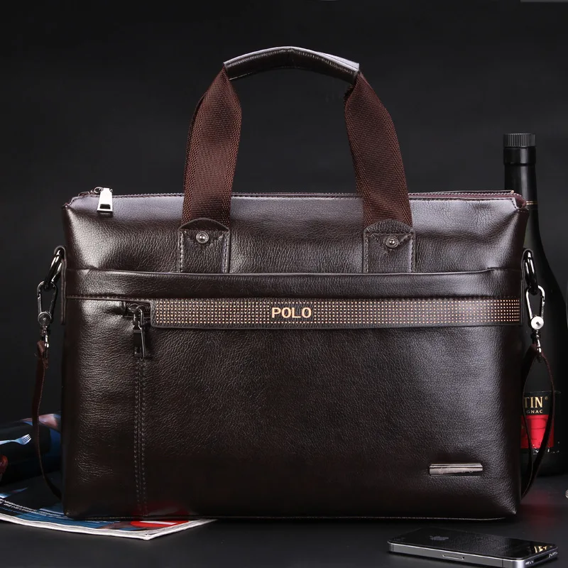 Business PU Leather Men's Briefcase Vintage Handbag Large Capacity Male Shoulder Messenger Bag Fashion 14 "Laptop Bag