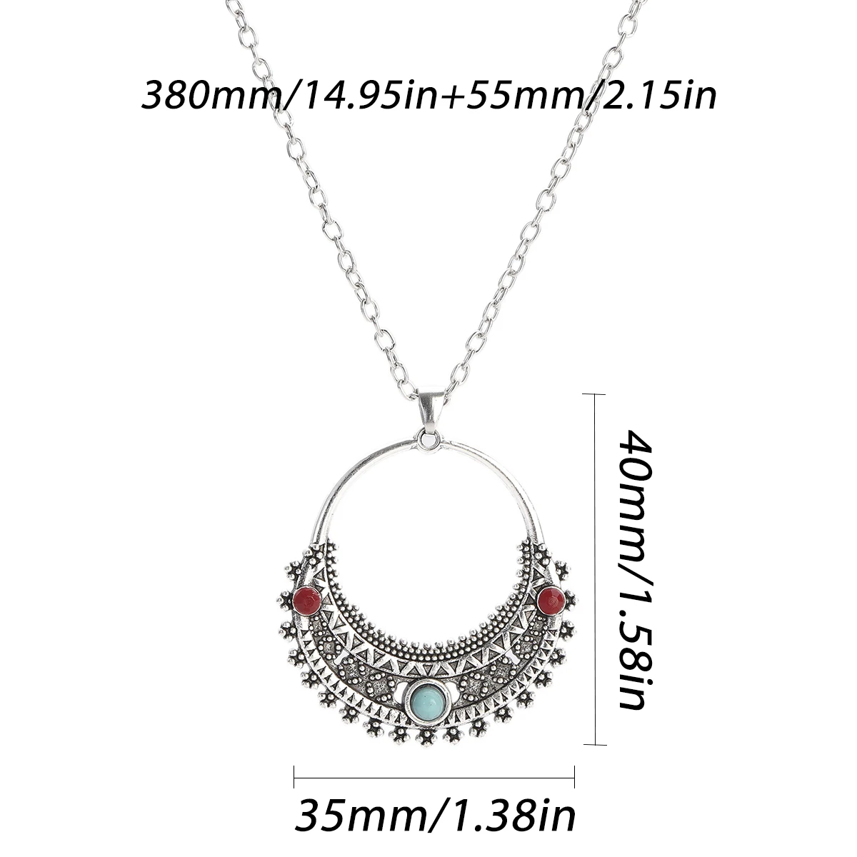 Boho Silver Color Necklace Set for Women Vintage Carved Round Pendant Earrings Necklace Sets 2022 Indian Jewelry Accessories