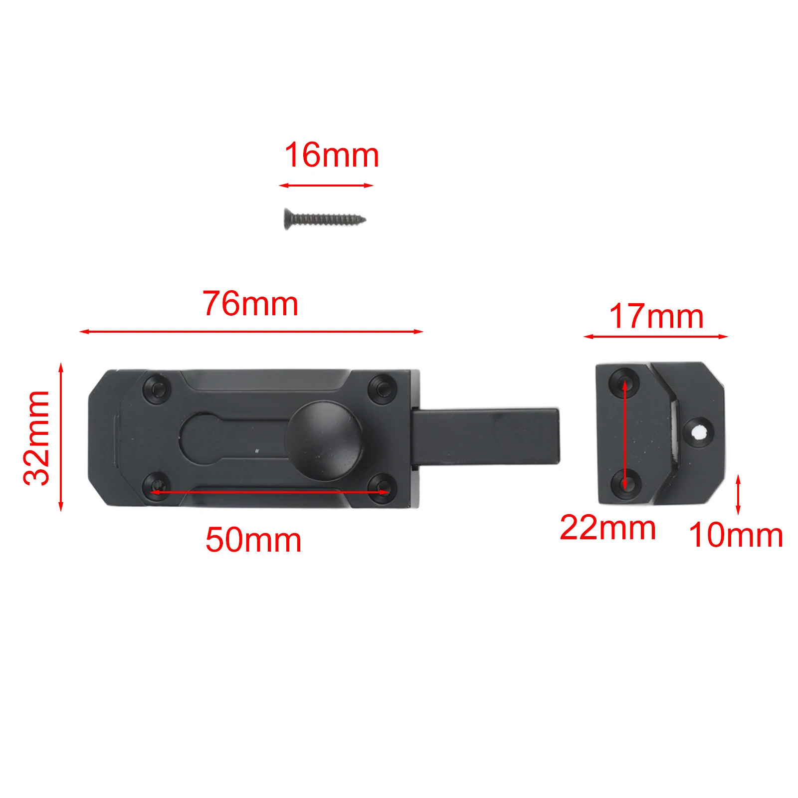 2x Zinc Alloy Sliding Bolt Lock for Garage Door Cabinet Security with Compact 9.3 x 3.2 cm Space Saving Design