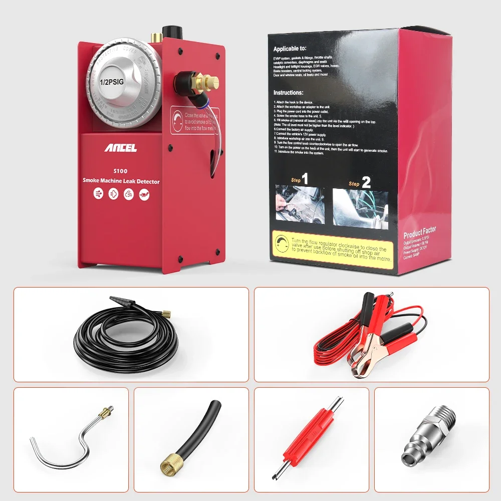Afbeelding 9: Ancel S100 Auto Rooklekdetector EVAP Vacuüm Lekdetectie Diagnostisch Gereedschap DC12V Brandstofleiding Lekzoeker Auto Lek Rookdetector