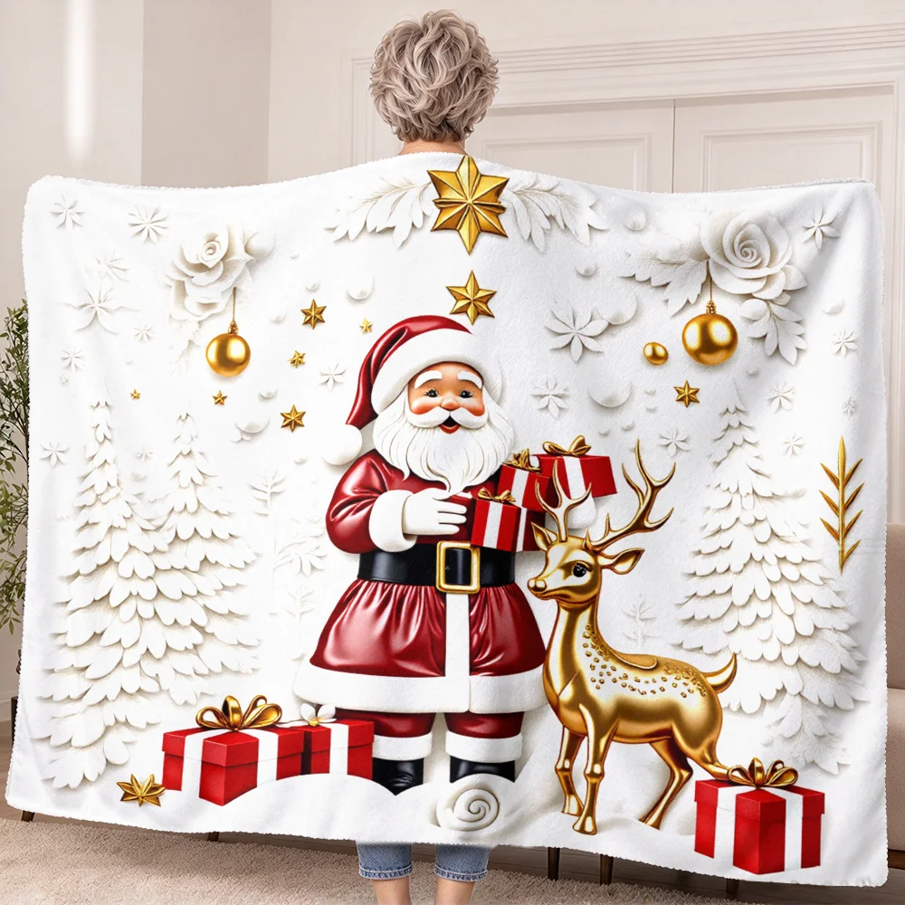1PC Santa and Reindeer Print Wearable Blanket-Soft and comfortable for a festive atmosphere, unisex. The perfect holiday gift fo