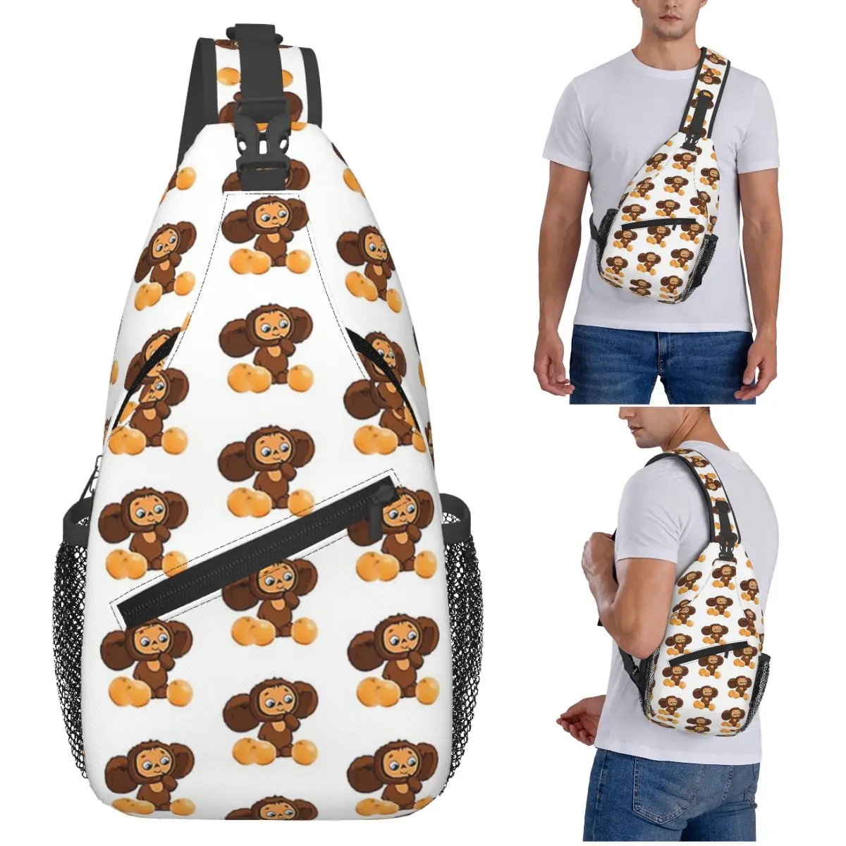 

Cheburashka Chest Bag Men Sling Crossbody Backpack Chest Bag Travel Hiking Daypack Shoulder Bag