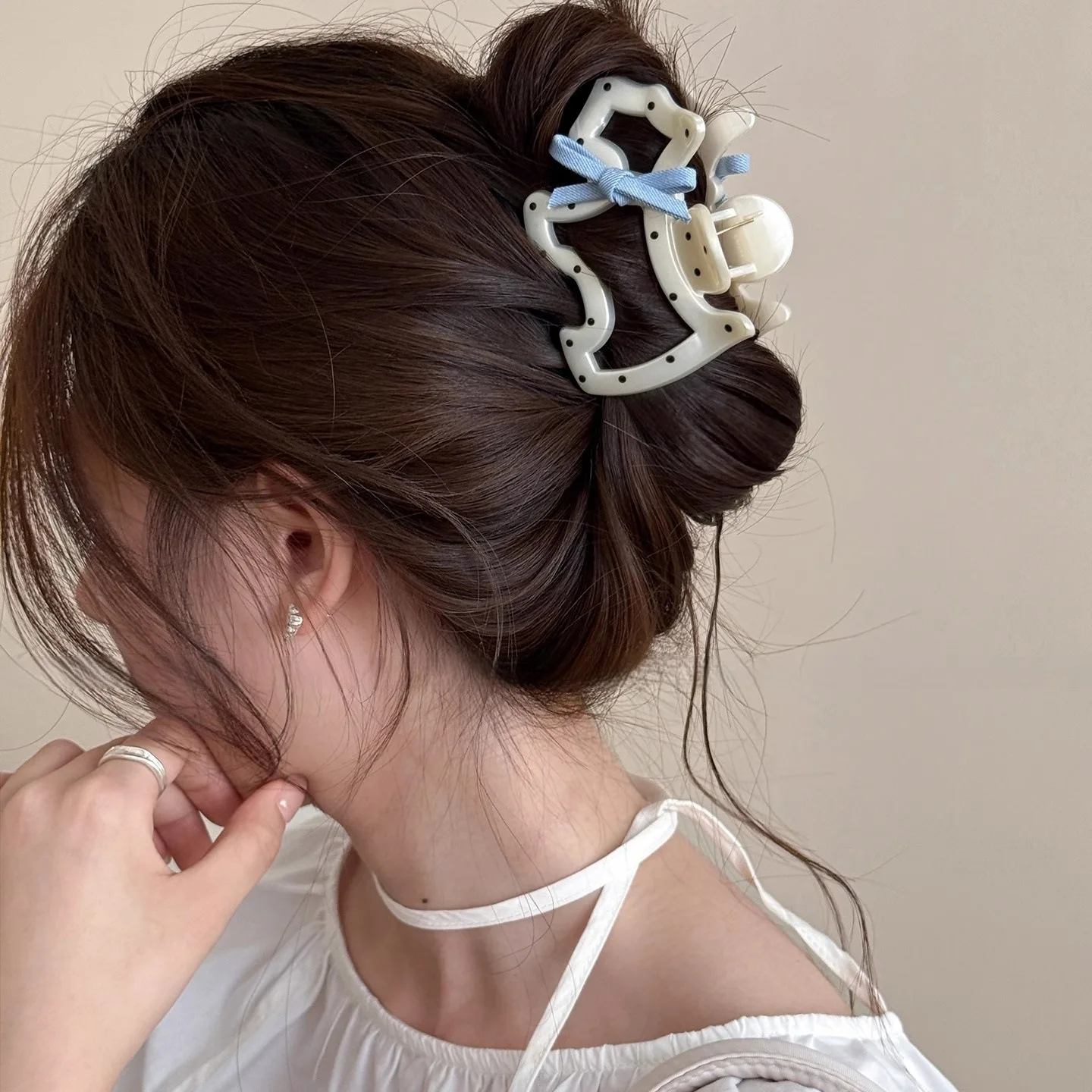 

2025 маленькая заколка для волос в горошек с рисунком собаки, французская заколка, держатель для волос в форме полуапа, роскошная заколка на спине, украшение для волос из смолы, весенний стиль