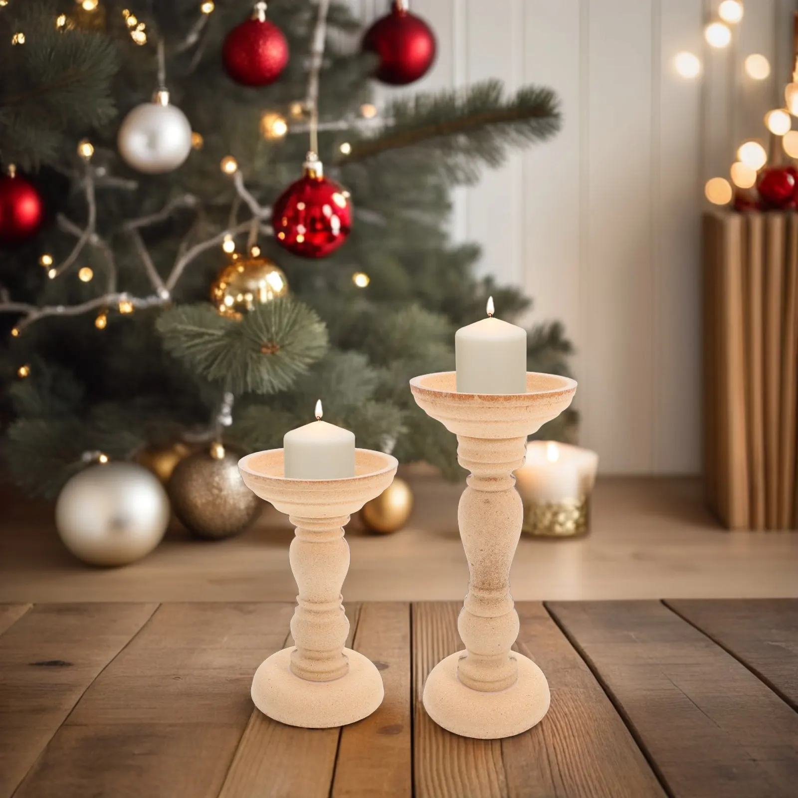 2Pcs European Style Wooden Holders Unfinished Vintage Rustic Mantel Decorations Romantic Stand Wedding