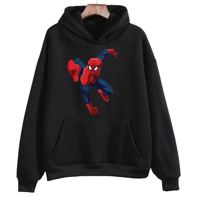 Disney Cartoon Male Sweatshirts Pocket Marvel Spiderman Anime Print Clothing Men Hoodies Autumn Winter Loose Popular Pullover