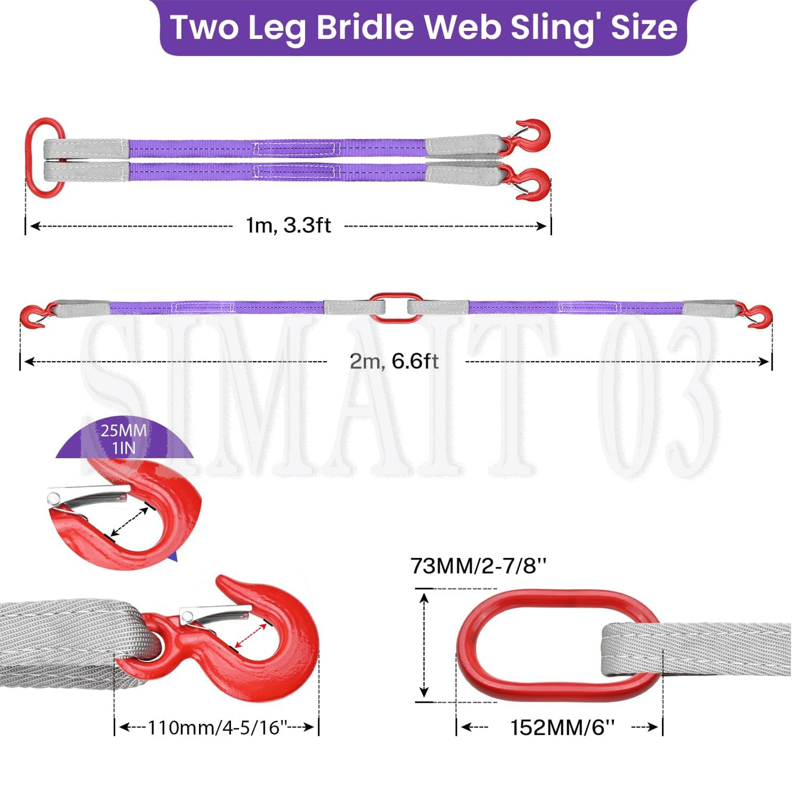 3.3/9.8/16.4FT Lifting Slings Straps with Hooks 4400LBS Pounds Capacity Polyester Bridle Sling,Heavy Duty Two Leg Rigging Strap