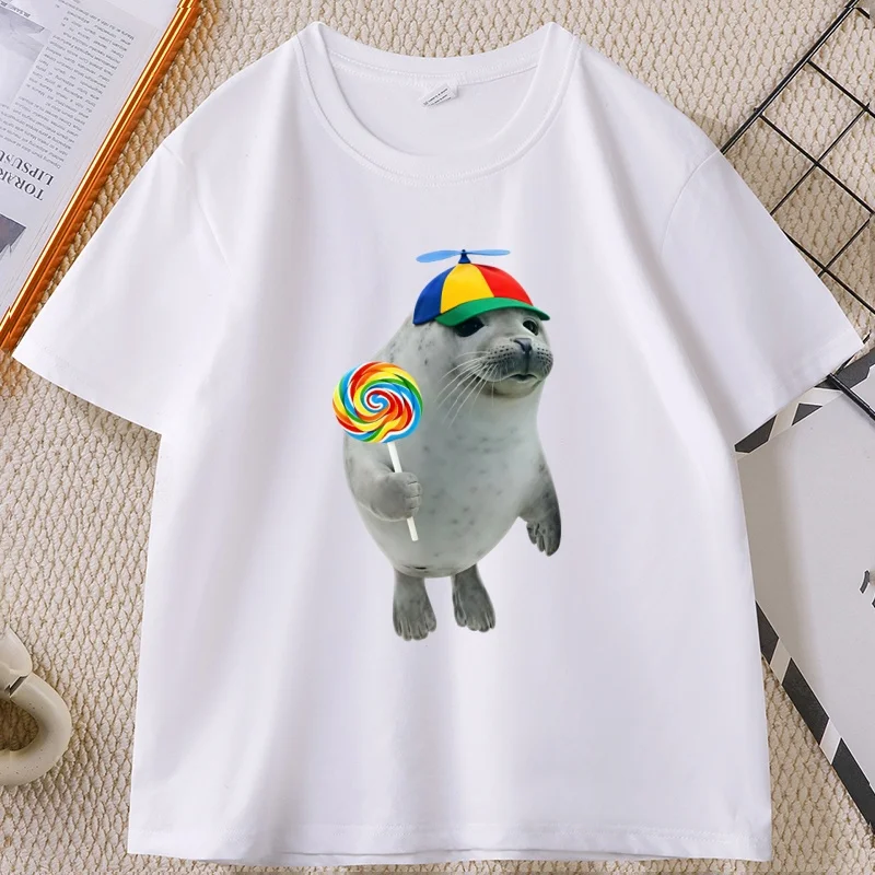 Silly Seal T Shirt Funny Animal Meme Graphic T Shirts Cotton Short Sleeve Round Neck Breathable Tshirts Unisex Man Woman