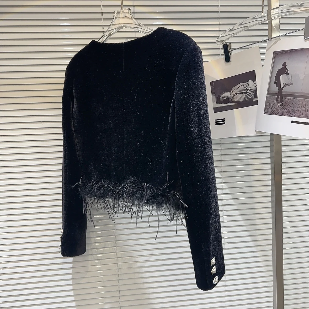 Winter 2025 ort Cotton Blend Velvet Outerwear with Fur Trim Ele Ladylike  Sle round Ne Thiened Straight Cut