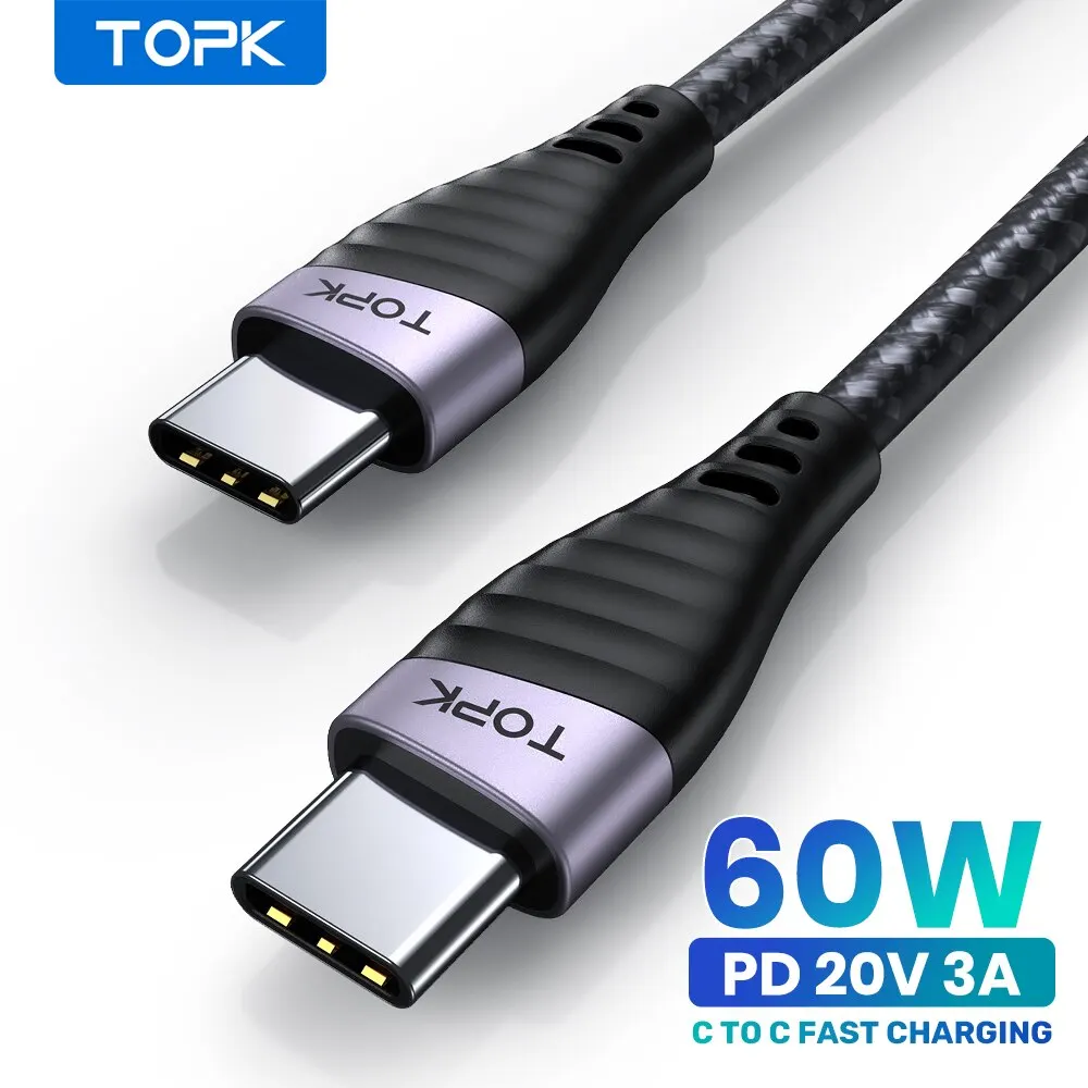TOPK 60W Kabel USB C do typu C PD Szybkie ładowanie Kabel do ładowania danych do Macbooka Huawei Xiaomi POCO Samsung Kabel USB-C