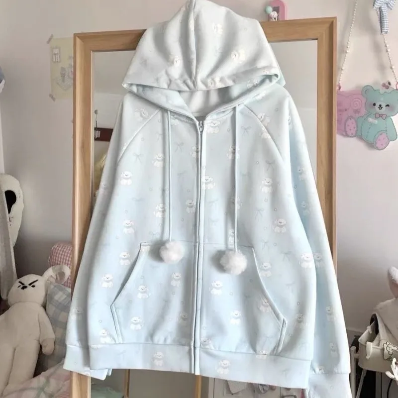Japanese Subculture Sweet Kawaii Lace Hooded Sweatshirt Spring Girls Cute Sweet Zipper Hoodie Lolita Loose Jacket Y2k Clothes view 6