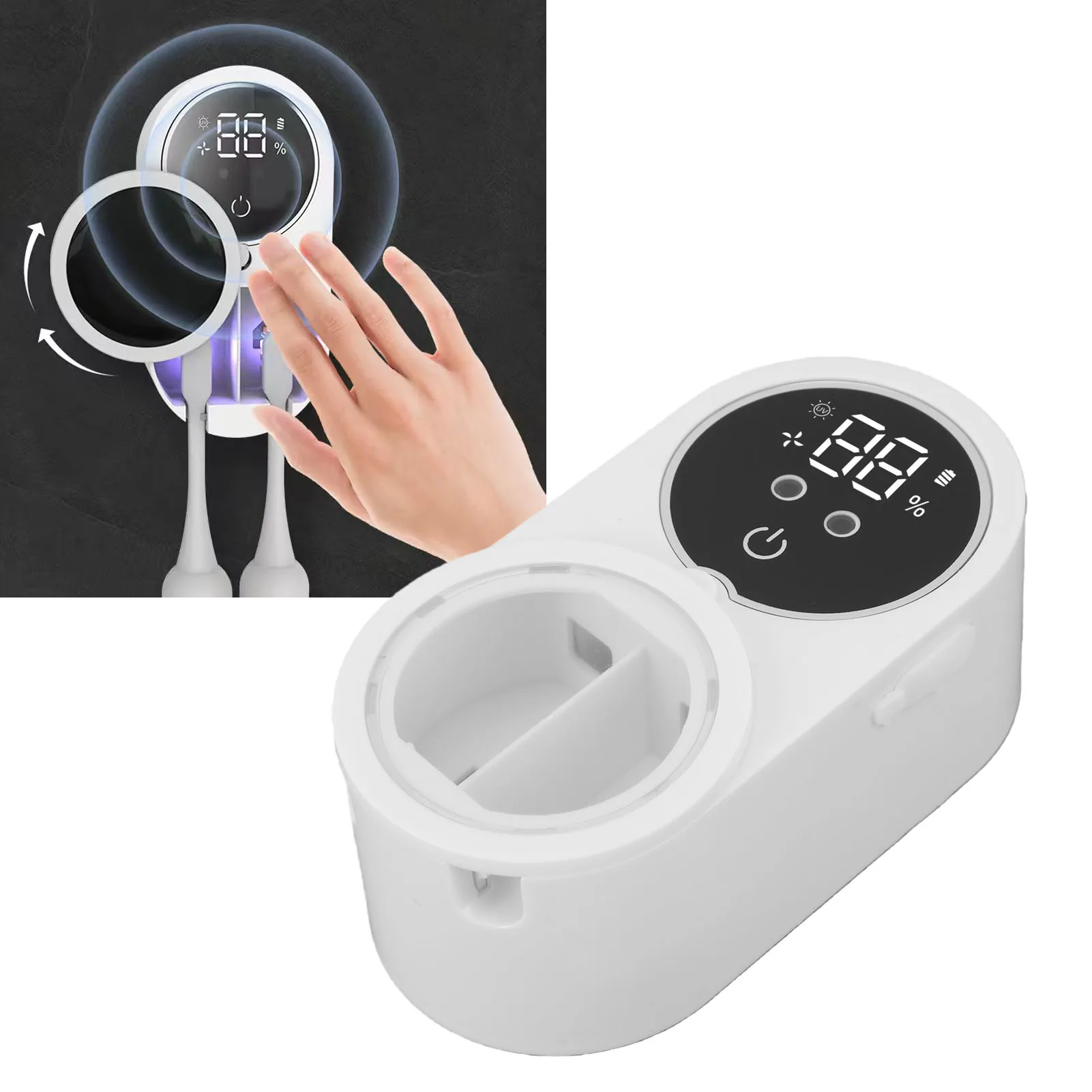 

Toothbrush Cleaner and Holder Wall Mounted Toothbrush Cleaner and Dryer Automatic Infrared Sensing with Large Screen White