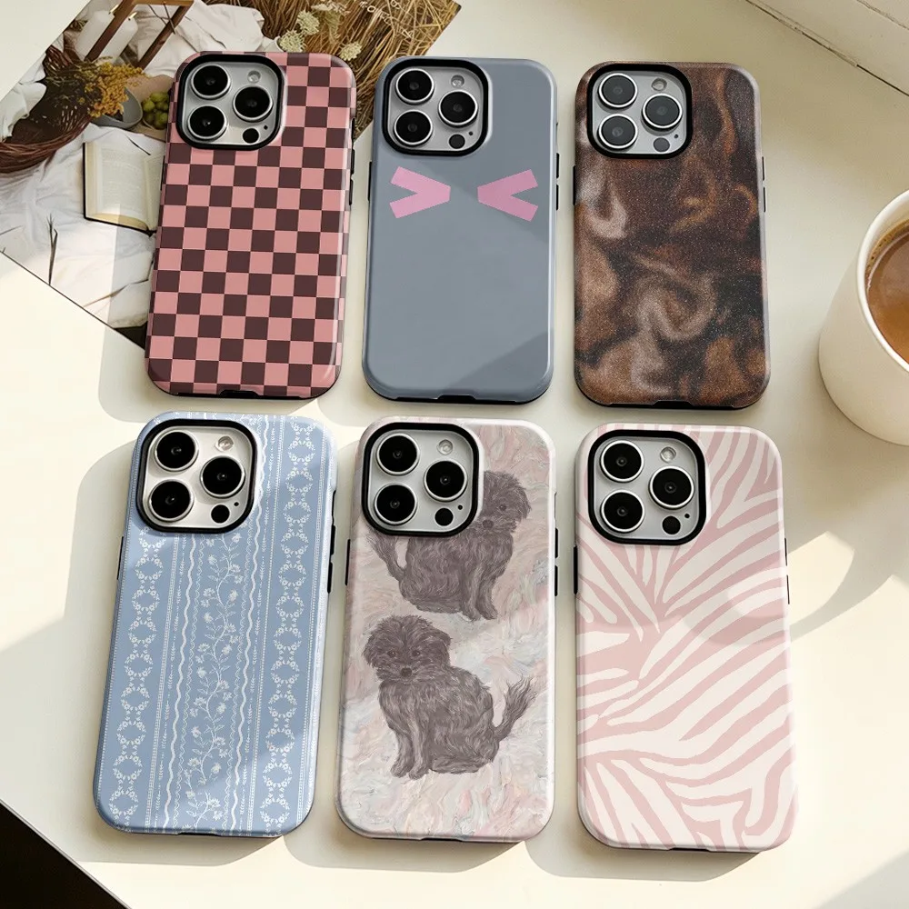 Clmj plaid puppy Phone Case for Samsung Galaxy S20 S22 S23 S24 S25 S26 FE Plus Ultra Edge 4G 5G Luxury Double-layer Back Cover