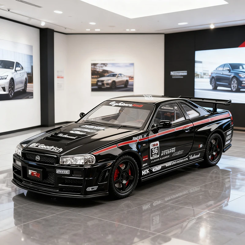

NEW 1:24 GTR R34 Skylin Racing car Alloy Model Car Toy Diecasts Metal Casting Sound and Light Car Toys For Children Vehicle