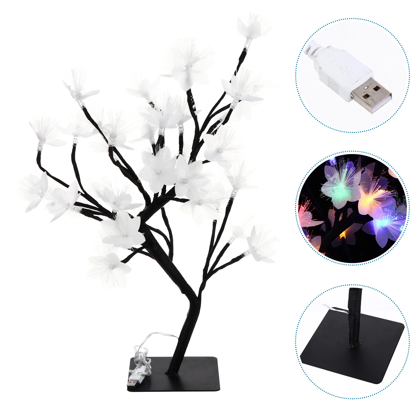 

LED Fiber Optic Flower Tree Light USB Powered Plastic Cherry Blossom Lamp Tabletop Night Lights Adjustble Branches Small Night