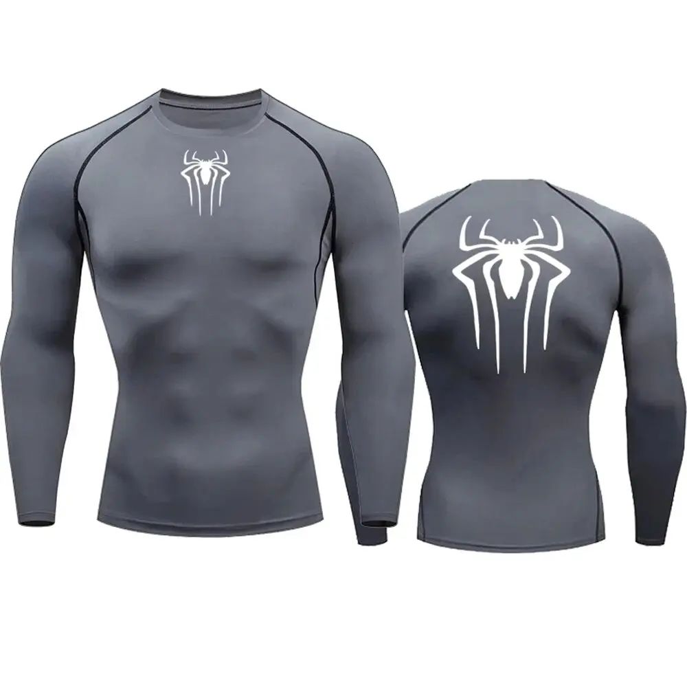 Anime Spider Compression Shirt Long Sleeve For Men Gym Fitness Sportswear Rashguard Bodybuilding Dry Fit Clothing Running Wear