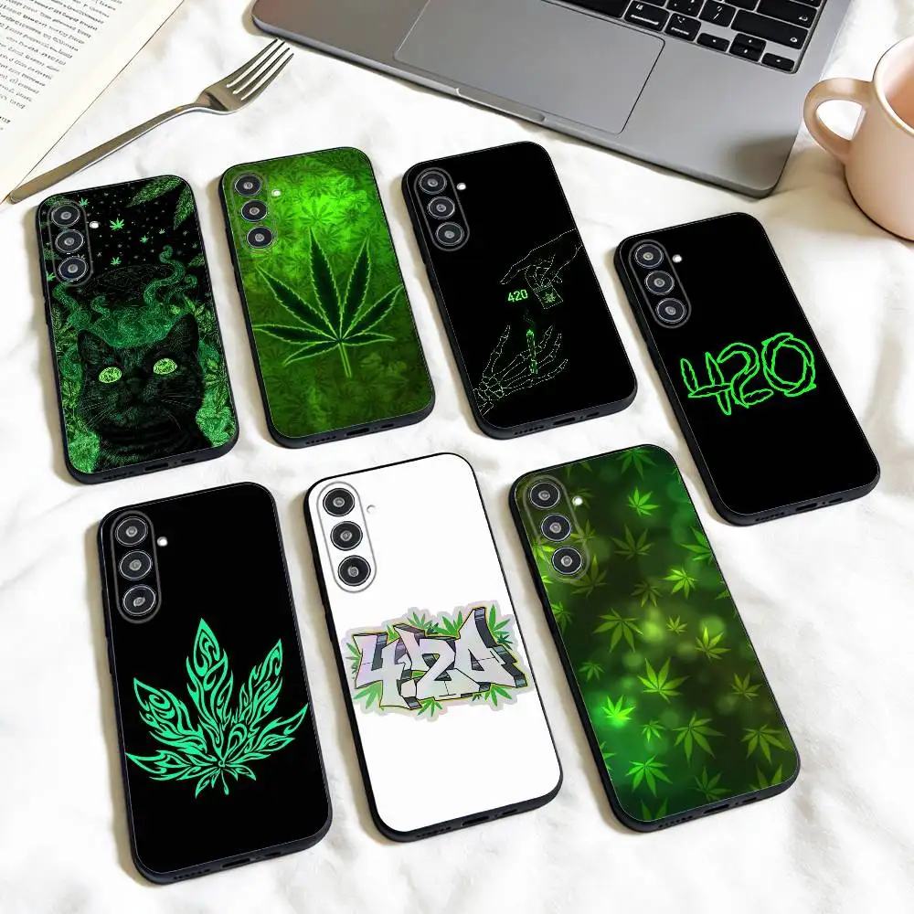 

L-Leaf Weed 420 Smoking phone Case For Samsung Galaxy A73,A72,A71,A70,A53,A52,A51,Others Soft Black Shell