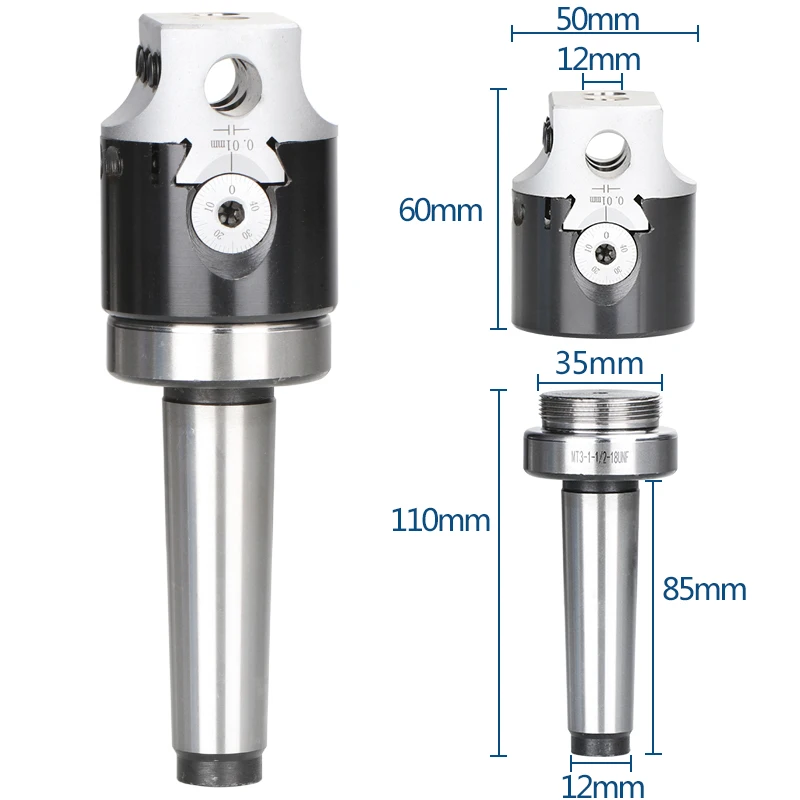 XCAN  MT3-M12 Boring Tool Holder Morse Taper Boring Bar with 2 Inch Boring Head CNC Arbor Adapter for Milling Machine Tool