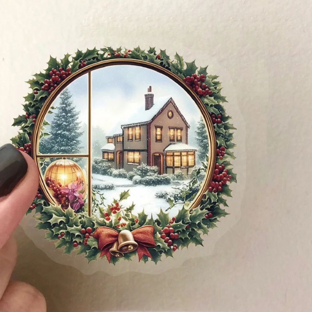 10/30/50PCS Christmas Window Scene Stickers  Aesthetics PET Transparent Decals Decoration DIY Fridge Phone Bike Waterproof Toys