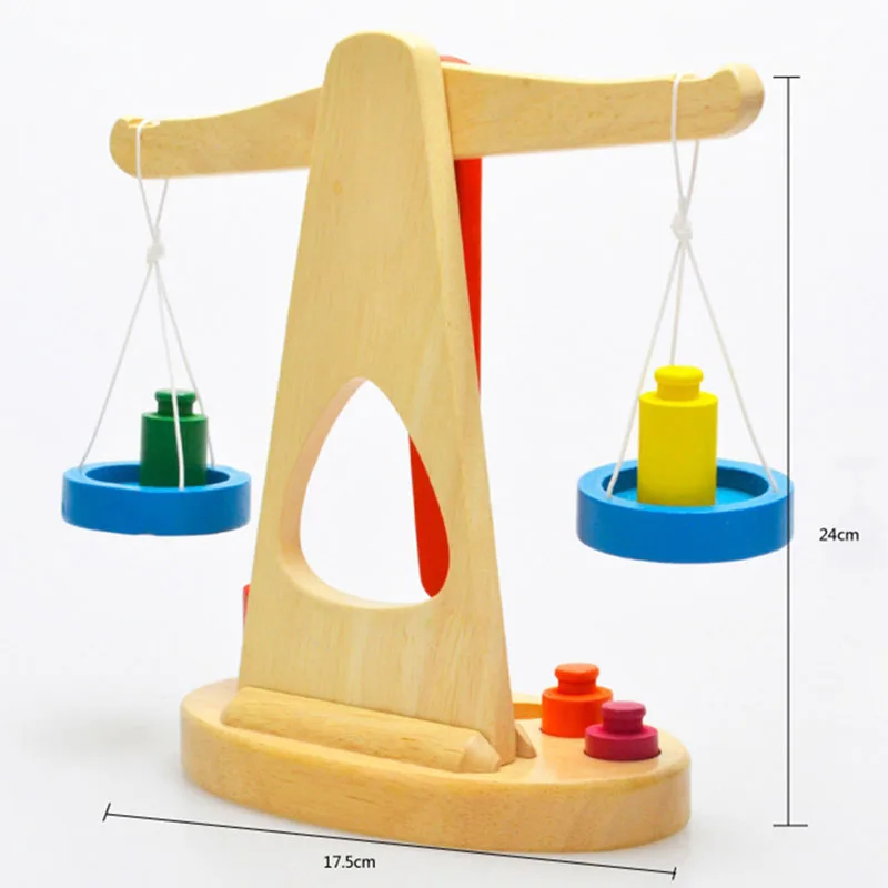 CYGJ-Funny Wooden Balance Scale With 6 Weights Weighing Scale Sensorial Early Education Game Gifts For Kids