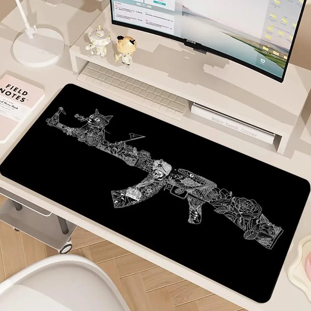 Tactical Gun Shooter Text XXL Large Gaming Mouse Pad Overlock Stitched Deskmat Non-Slip Rubber Keyboard Mat E-sports Table Pad