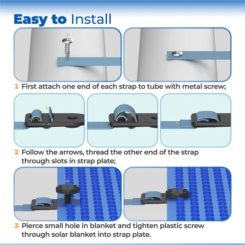 AS60-Solar Cover Straps Pool Solar Cover Straps Clips Reel Attachment Kit Swimming Pool Solar Reel Tube & Blanket Fastening Kit