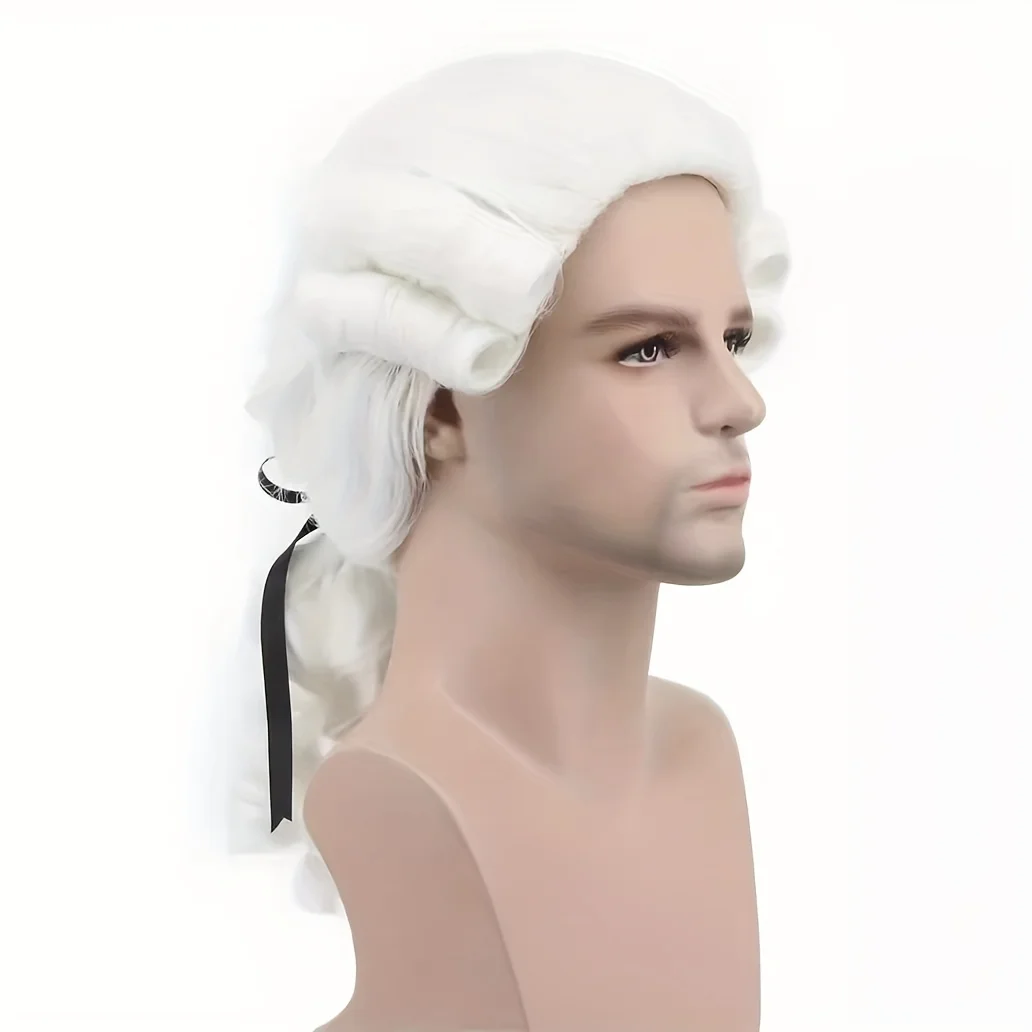White Curly Tubular Fluffy Braid Synthetic Wig Medieval Judge Style Cosplay Movie Costume Hair Wig for Women image 4