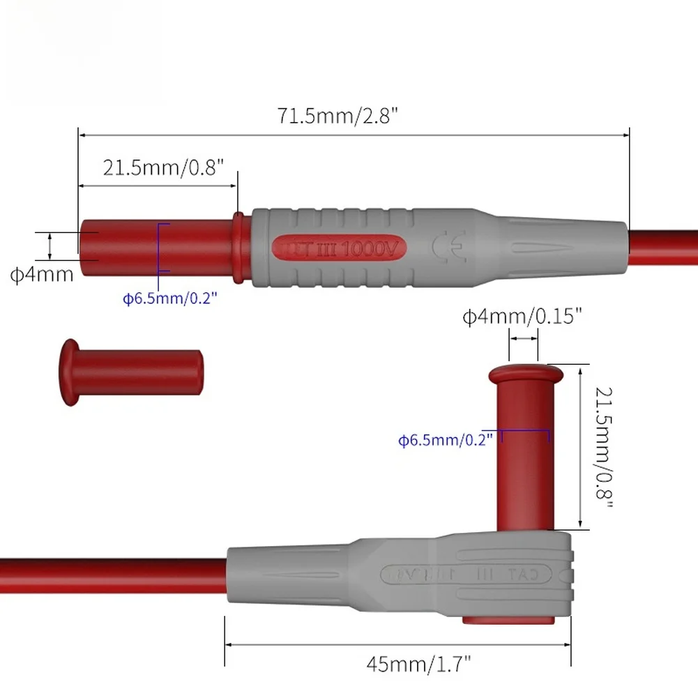 For Multimeter Compatible 90 Degree Banana Test Wire Set Copper Conductors PVC Coating CATIII 1000V Electrical Rating