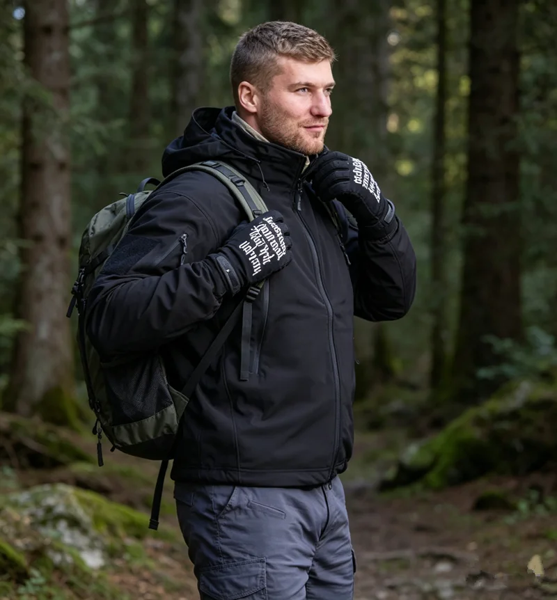 

Outdoor Men Loose Tactical Hooded Jacket Underarm Zipper Waterproof Windproof Soft Shell Coat for Camping Hiking
