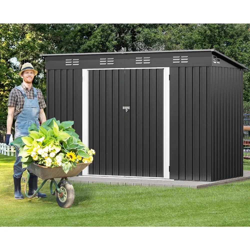

9.1x4.2ft Large Outdoor Storage Shed, Metal Tool Sheds, Heavy Duty Tool Storage with Lockable Doors & Air Vent,garden Sheds